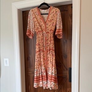 Chic Peach Floral Midi Dress